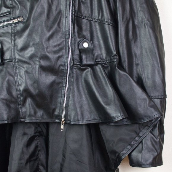 Abbraci Black Faux Leather Women's Moto Jacket with Peplum Size L - Picture 11 of 16